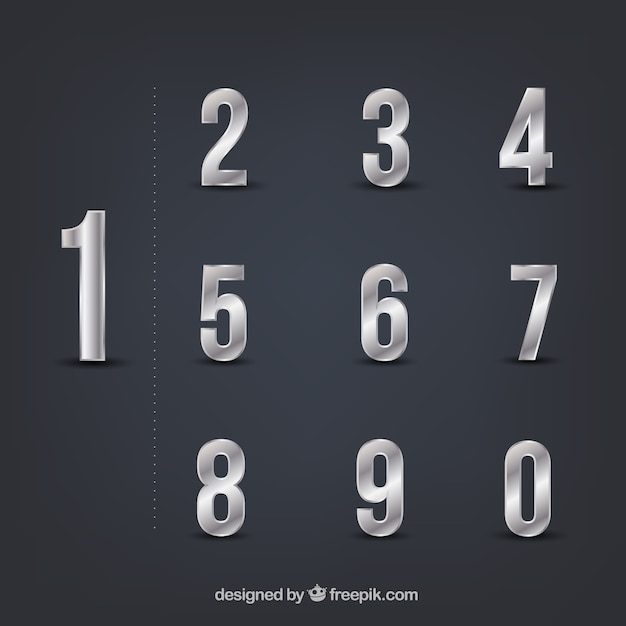 Free vector number collection with silver style