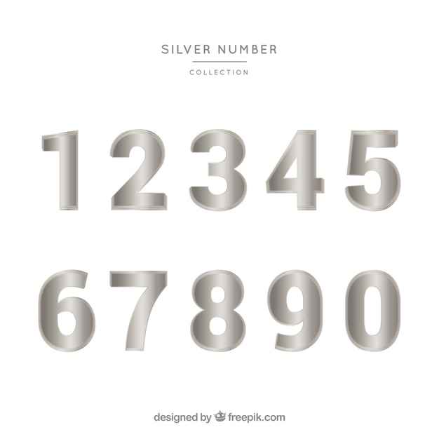 Free vector number collection with silver style