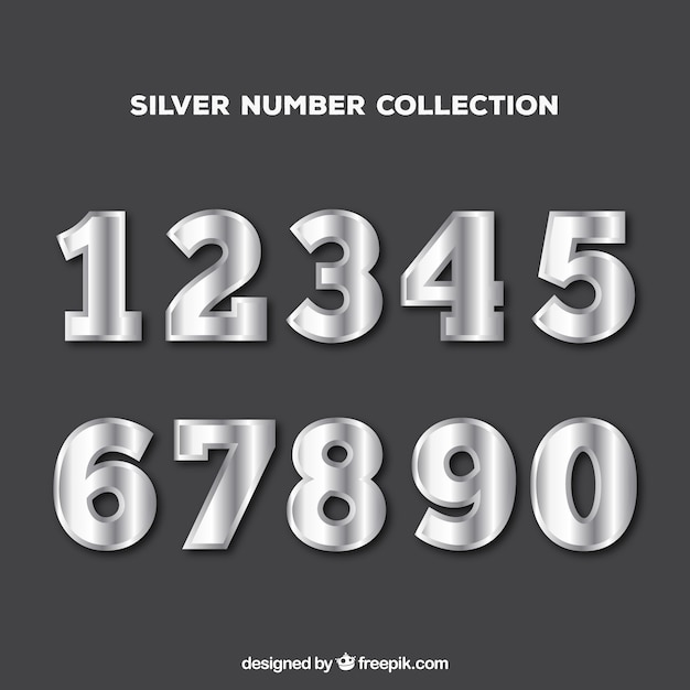 Free vector number collection with silver style