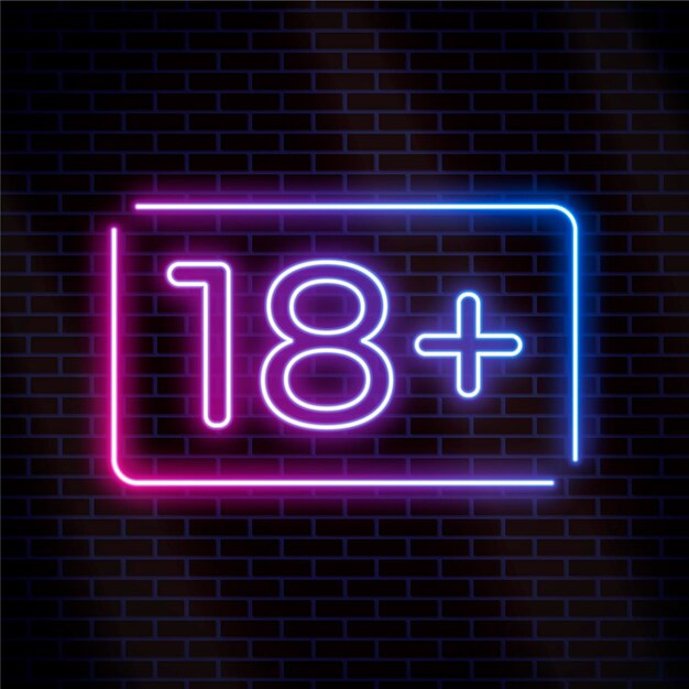 Number eighteen plus in neon style sign