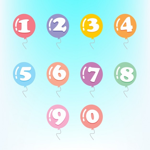 Numbers in coloured balloons