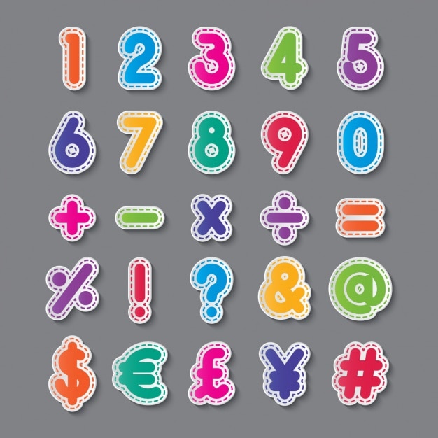 Free Vector numbers and symbols of colors