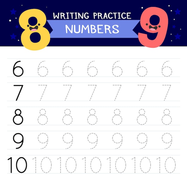 Free Vector numbers tracing template with happy numbers