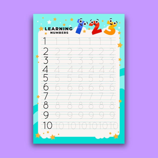 Numbers tracing worksheet for kids