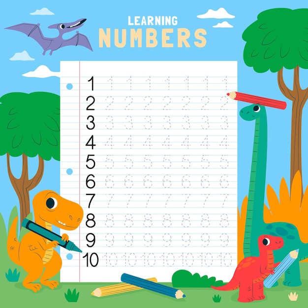 Numbers tracing worksheet template for children