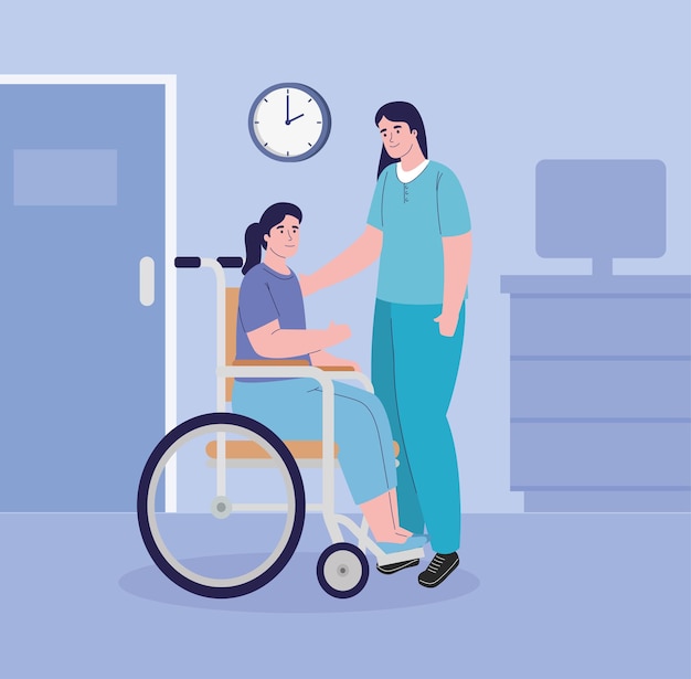 Free Vector nurse and disabled patient scene