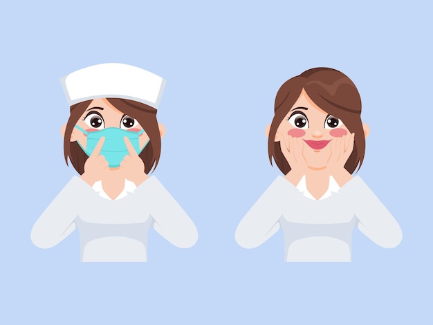 Nurse present how to wearing a medical face mask character