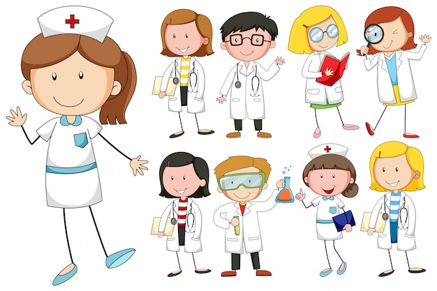 Free Vector nurses and doctors on white background