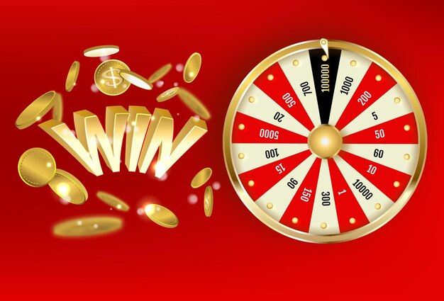 The object of the lottery Wheel of Fortune Playing spin the jackpot with shadow Win text with gold coins