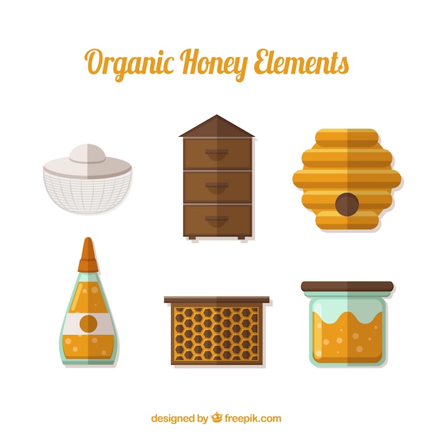 Objects and elements of honey in flat design 