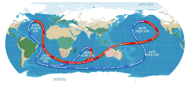 Free Vector the ocean current world map with names