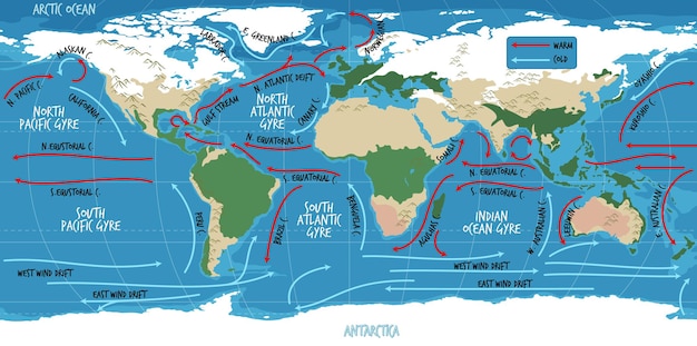 Free vector the ocean current world map with names