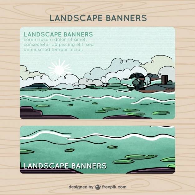 Free Vector ocean hand-drawn banners 