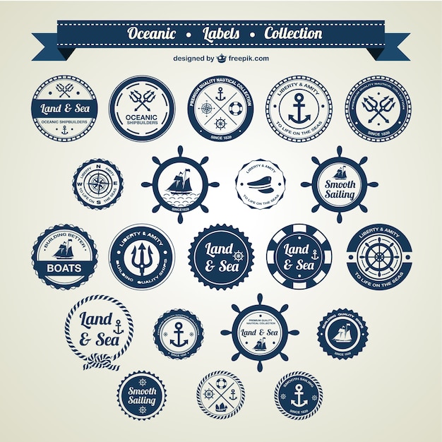 Free vector ocean and sea nautical badges