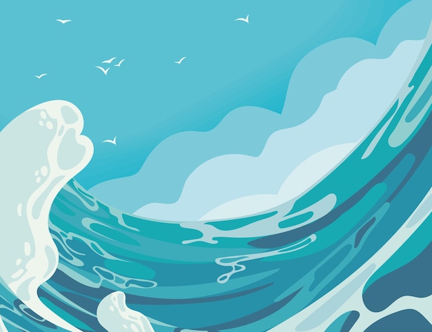 Free Vector ocean wave and seagulls