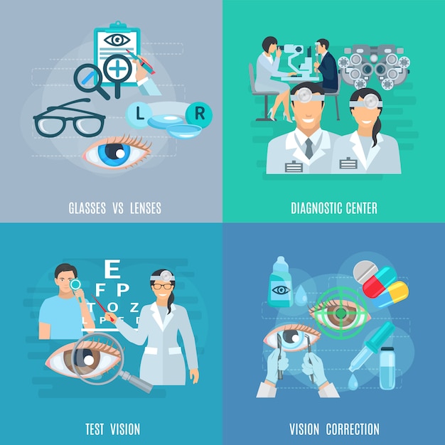 Oculist Ophthalmologist Flat Icons Square 