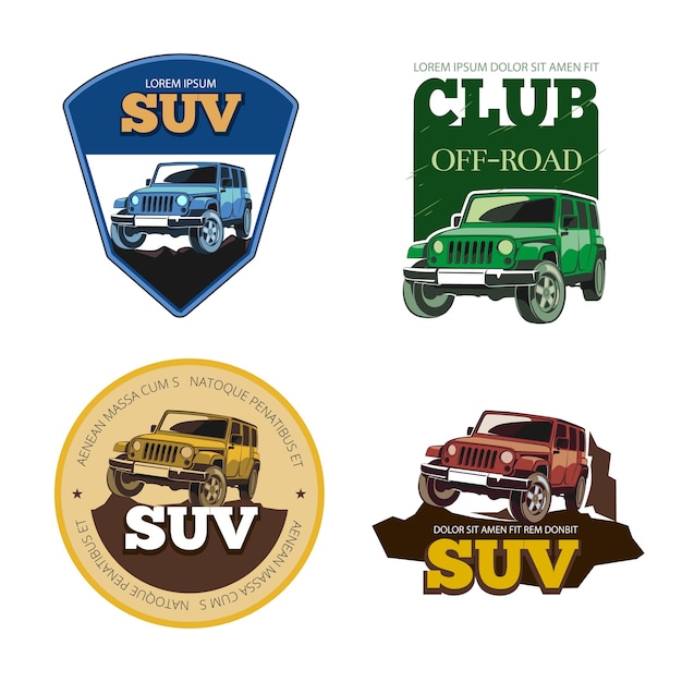 Free Vector off-road car vector emblems, labels and logos. transport vehicle, transportation auto motor speed illustration