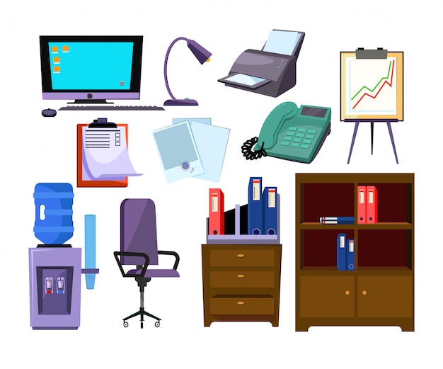 Office attributes illustration set