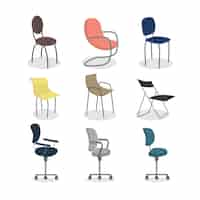 Free vector office chairs set modern colorful furniture for companies