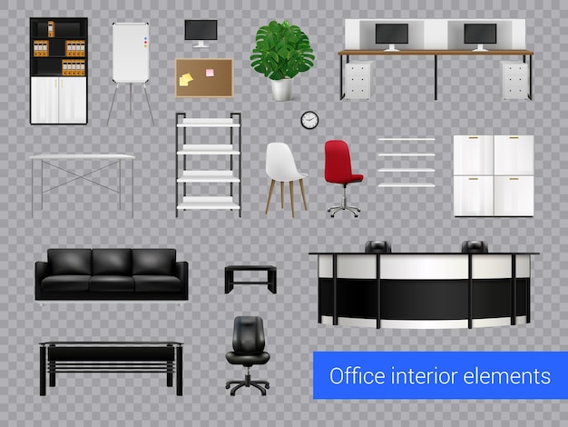 Free Vector office interior elements transparent set