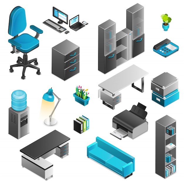 Office Interior Icons Set 