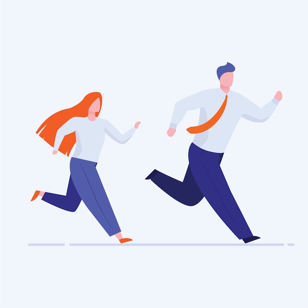 Office man and woman running