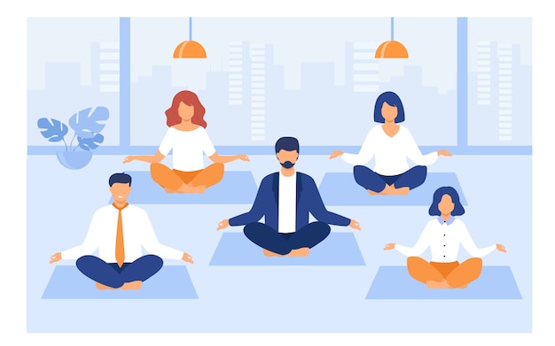 Free Vector office people practicing yoga and meditation