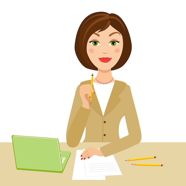 Free Vector office secretary with notebook and pencil on her hand