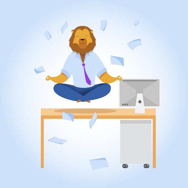 Free Vector office worker with lion head meditating clipart