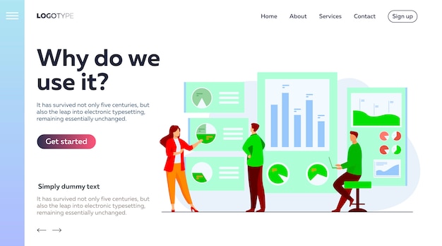 Free Vector office workers analyzing and researching business data landing page template