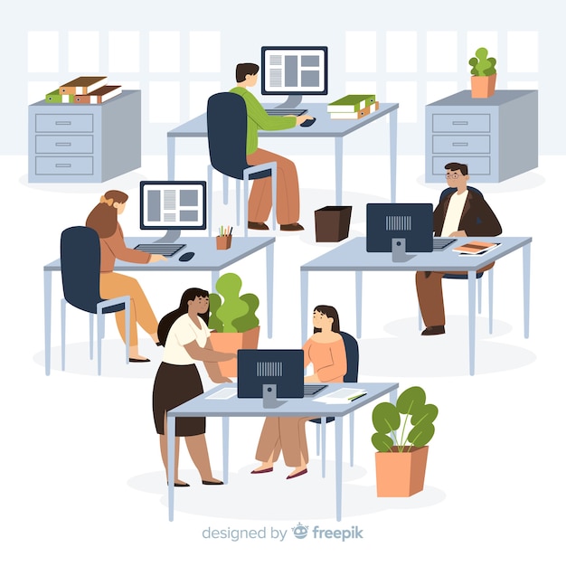 Free Vector office workers sitting at desks illustrated