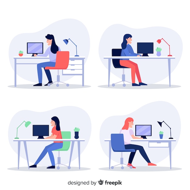 Free Vector office workers sitting at desks