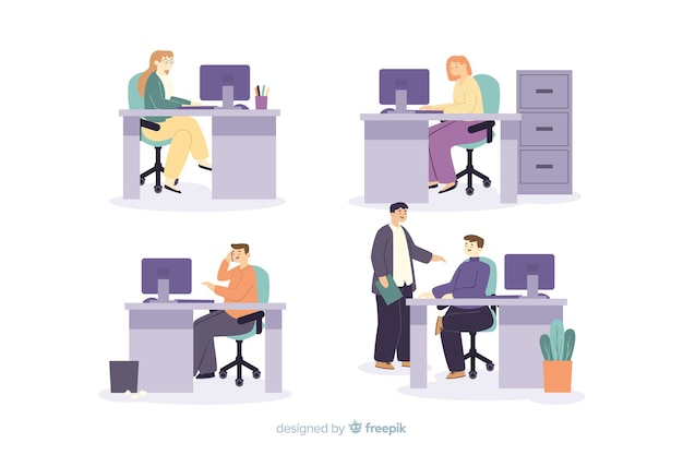 Free Vector office workers sitting at desks