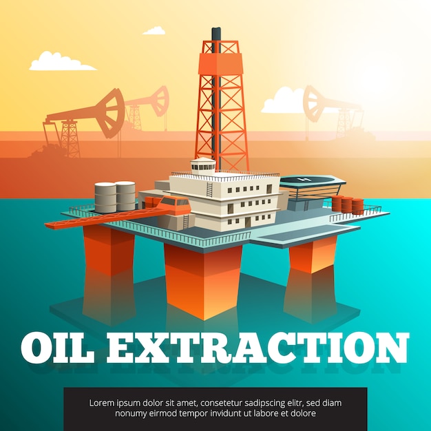 Offshore platform oil rig to drill wells extract and process oil and natural gas isometric 