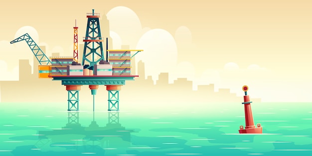 Free Vector oil extraction platform in sea cartoon illustration