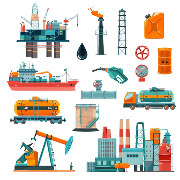 Oil Industry Cartoon Icons Set