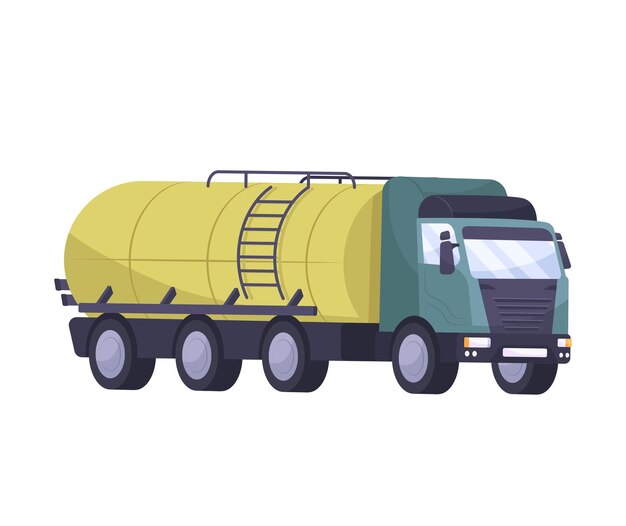 Oil industry flat composition with isolated image of truck with cistern for oil