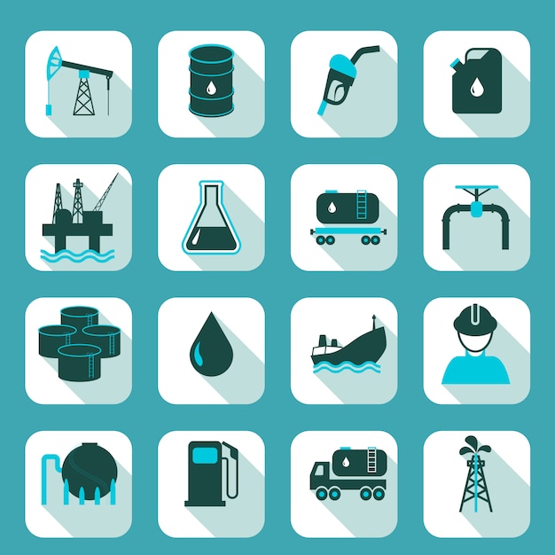 Oil industry icons set with pump tanker barrel isolated vector illustration.