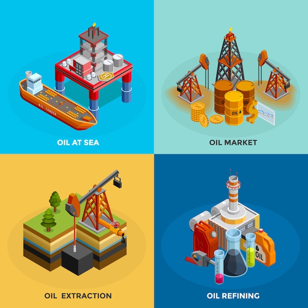  Oil Industry Isometric Icons Square 