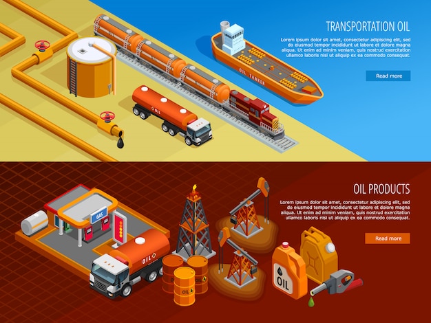 Free vector oil industry isometric webpage banners set