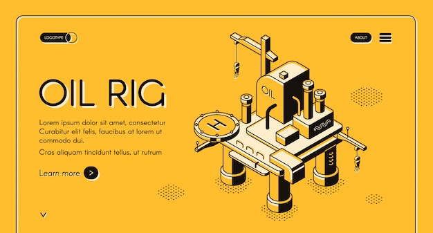 Free vector oil rig offshore platform illustration on isometric line design on yellow halftone background