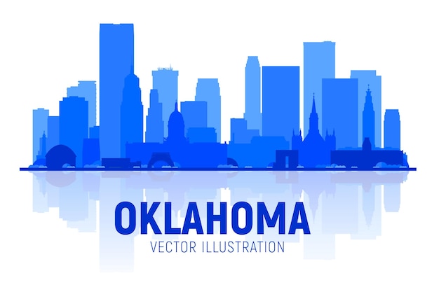 Free Vector oklahoma city (us) skyline silhouette at white background. flat realistic style with famous landmarks and modern scraper buildings. vector illustration for web or print production.