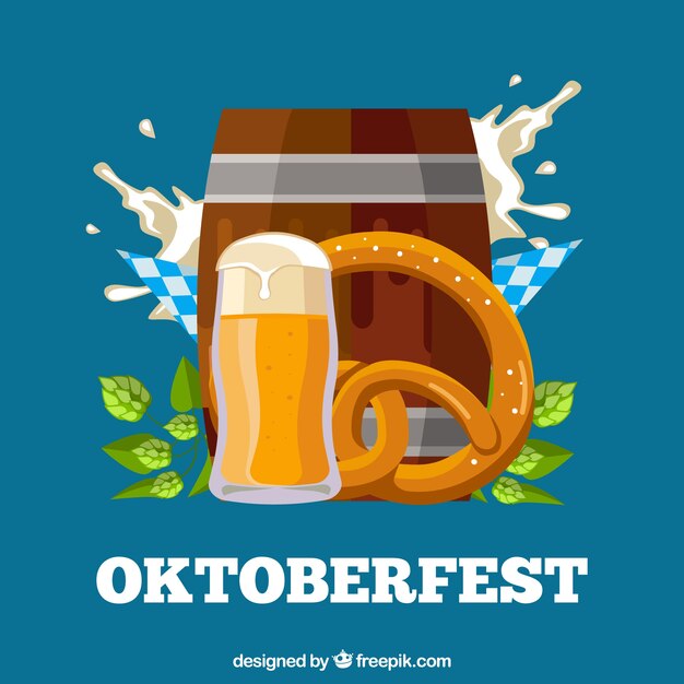 Oktoberfest background with barrel and other typical elements