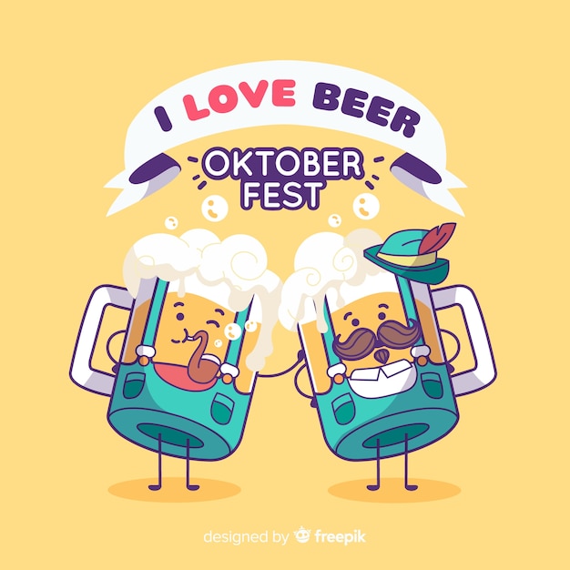 Free vector oktoberfest background with funny jars of beer