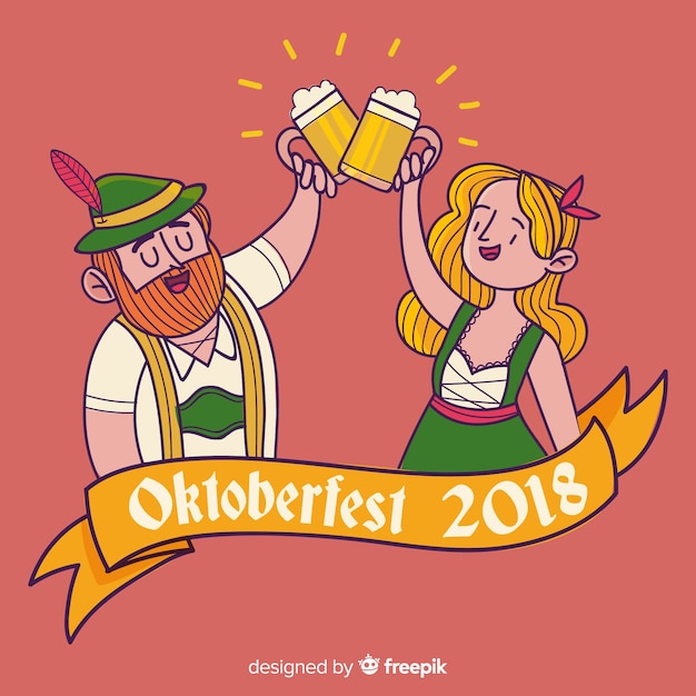 Free Vector oktoberfest background with hand drawn couple