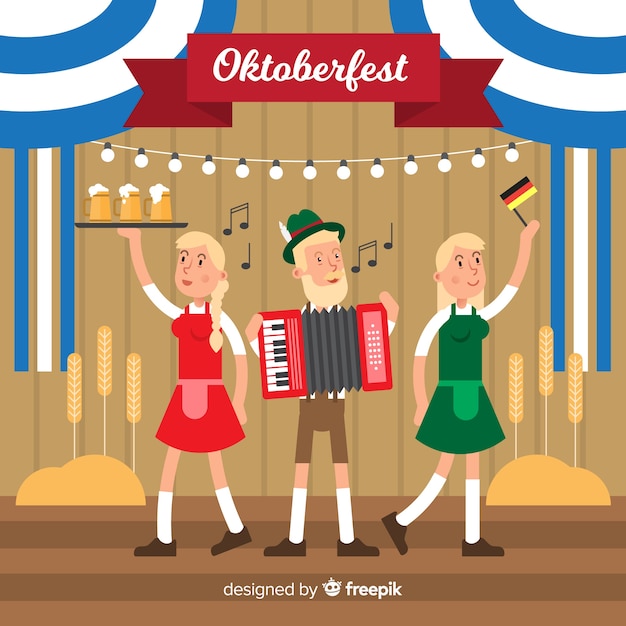 Free Vector oktoberfest background with happy people in flat design