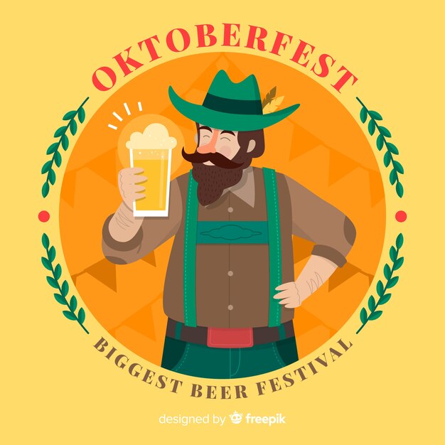 Oktoberfest background with happy people in flat design