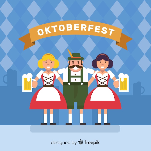 Oktoberfest background with happy people in flat desing