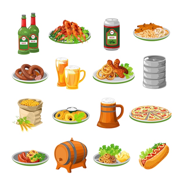 Oktoberfest Beer Food Flat Icons Set 