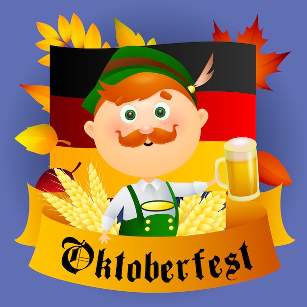 Oktoberfest cartoon man character with beer